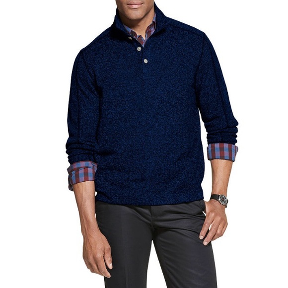 Van Heusen Blue Mock Neck Flex Fleece Sweater Sweatshirt Mens XL Extra Large - Picture 1 of 8